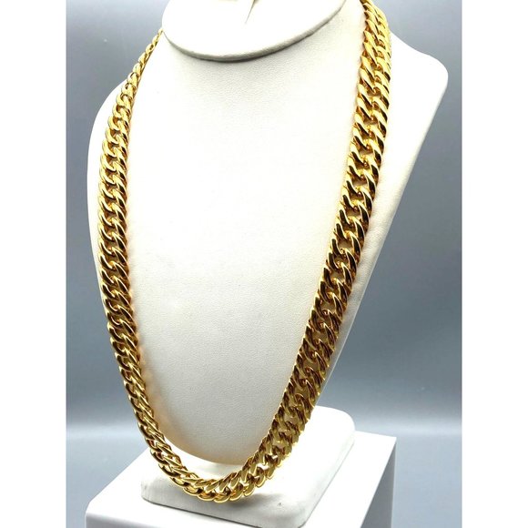 Vintage Napier Cuban Double Link Chain Necklace, Rich Retro Gold Tone Chunky - Picture 3 of 5
